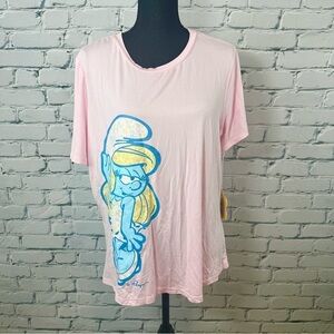 The Smurfs x Unique Vintage NEW NWT Floral Pink Graphic TShirt Top Size 2x/18